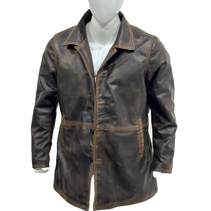 Men's Brown Leather Leather Trench Coat