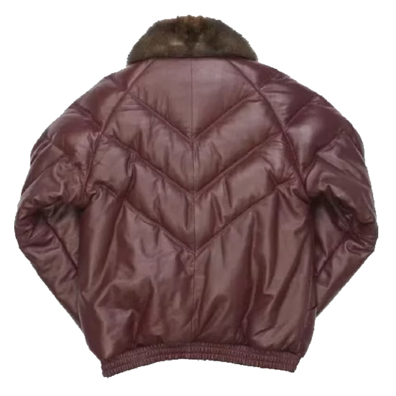 Men's Burgundy V-Bomber Leather Jacket