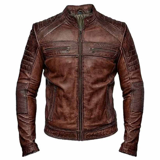 Men's Cafe Racer Distressed Brown Leather Jacket