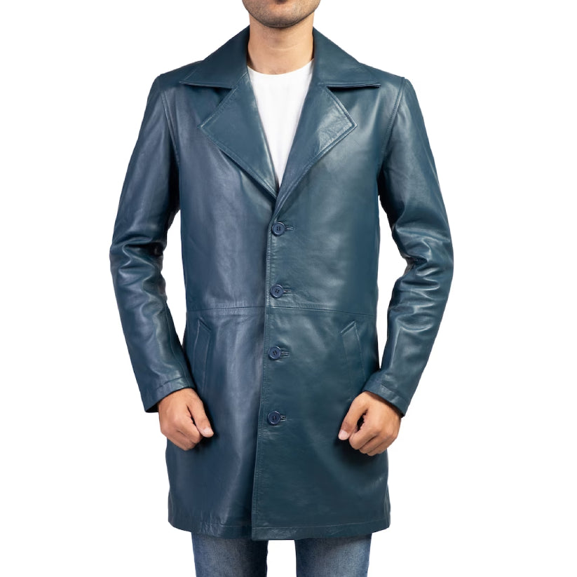 Men's Classic Real Leather Trench Coat