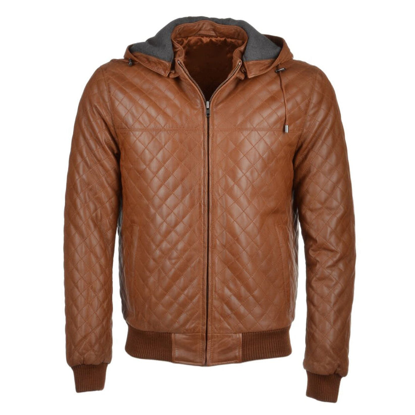 Men's Detachable Hooded Bomber Leather Jacket