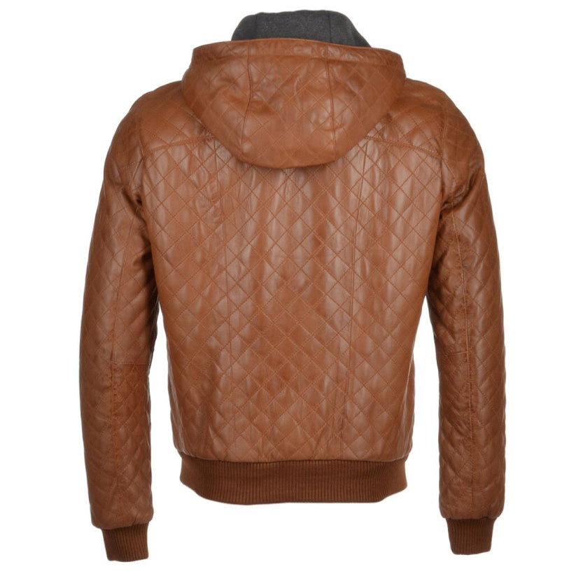 Men's Detachable Hooded Bomber Leather Jacket