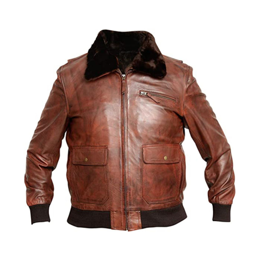 Men's Distressed Brown Bomber Aviator Real Leather Jacket