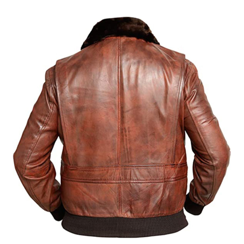 Men's Distressed Brown Bomber Aviator Real Leather Jacket