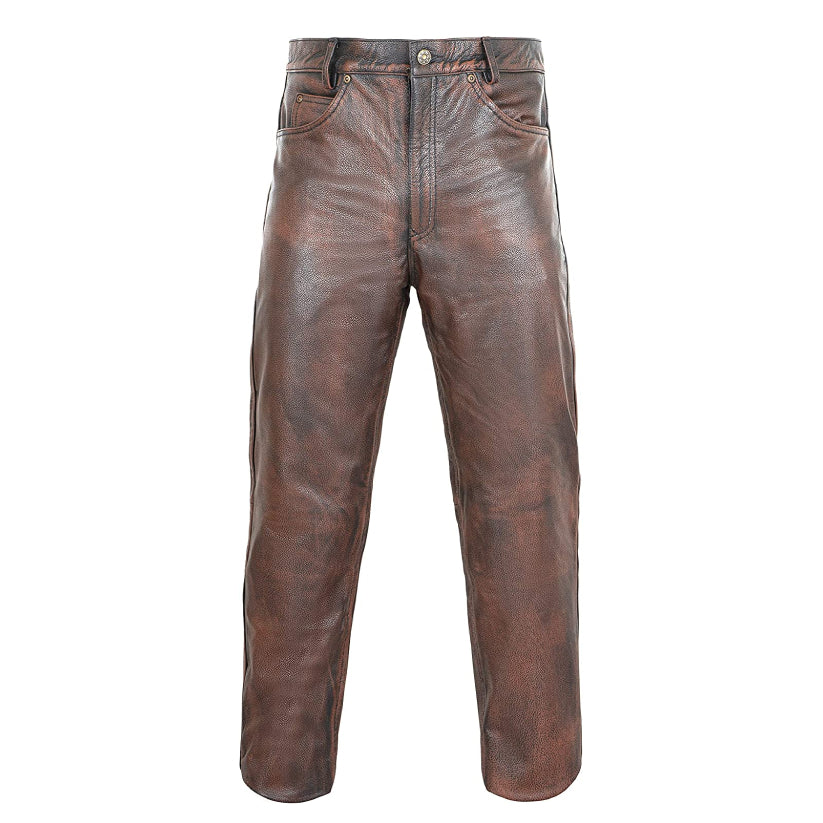 Men's Distressed Leather Jeans Style Pants