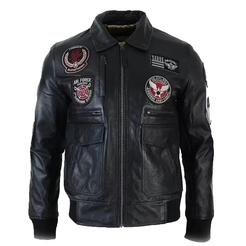 Men's Flight Black Bomber Leather Jacket