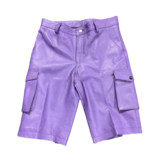 Men's Gay Purple Leather Shorts