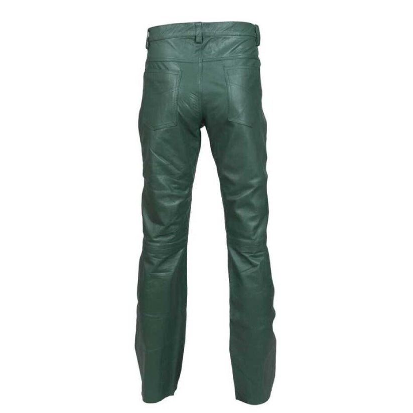 Men's Genuine Leather Pant Jeans Style 5 Pockets Motorbike Dark Green