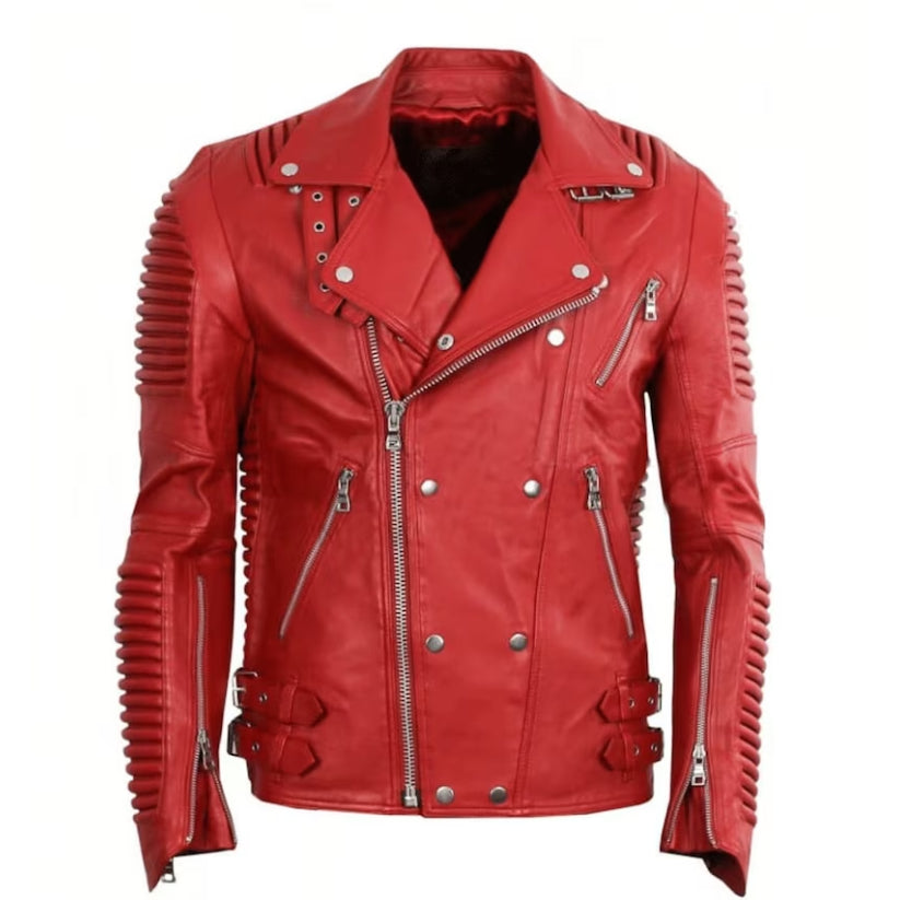 Men's Godspeed Red Biker Motorcycle Leather Jacket