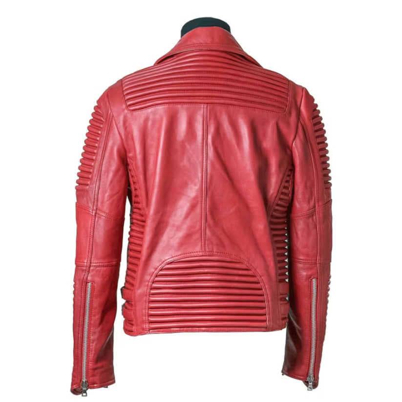 Men's Godspeed Red Biker Motorcycle Leather Jacket