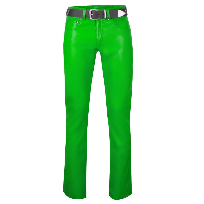 Men's Green Leather Pant Genuine Lambskin Slim fit
