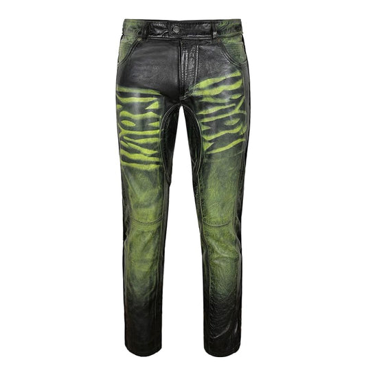 Men's Leather Pants Green Waxed Real Leather
