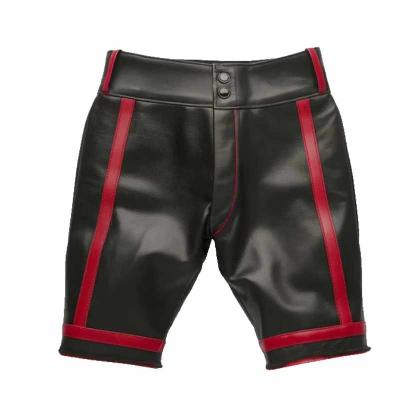 Handmade Sheep Leather Men Shorts With Red Stripes