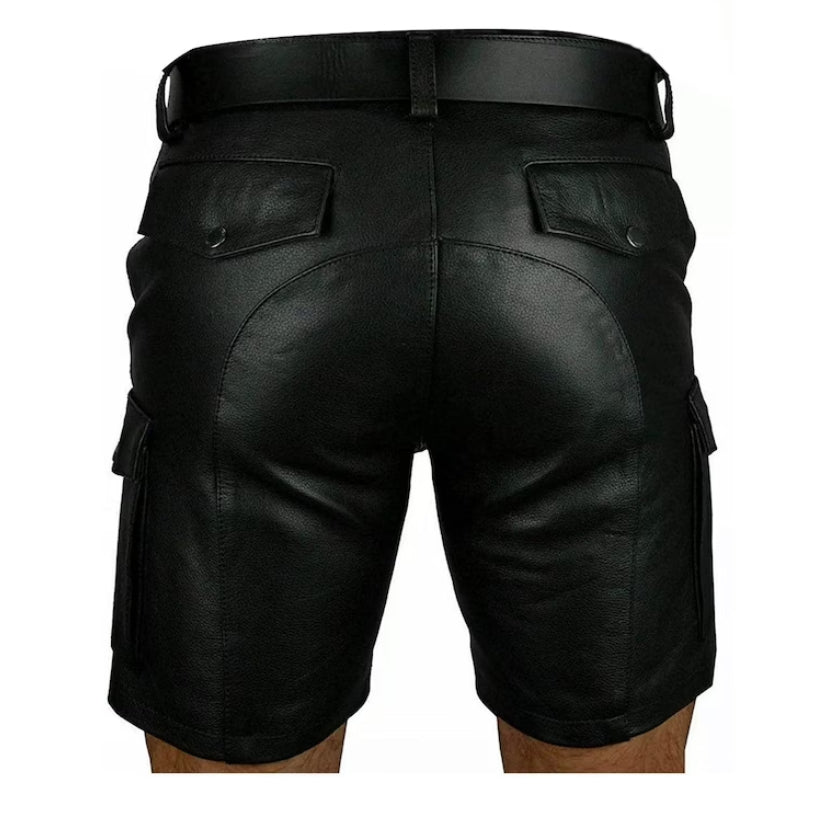 Men's Real Cowhide Leather Shorts 6 Pockets Handmade