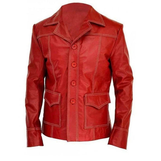 Men's Red Trucker Leather Jacket