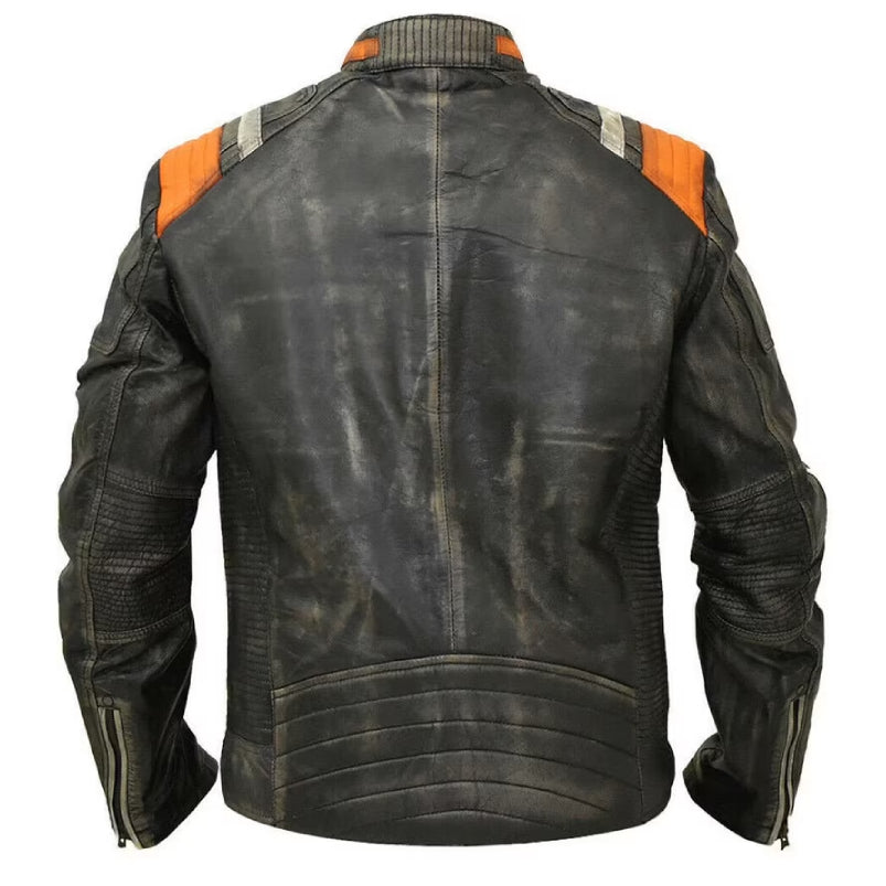 Men's Retro 3 Cafe Racer Biker Vintage Motorcycle Distressed Real Leather Jacket