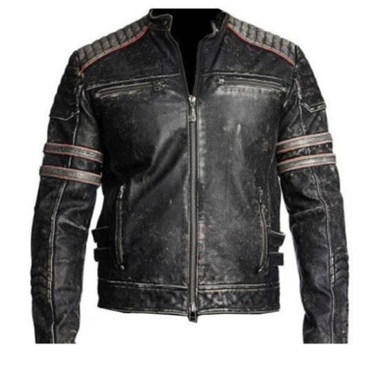 Men's Rugged Retro Black Distressed Moto Jacket