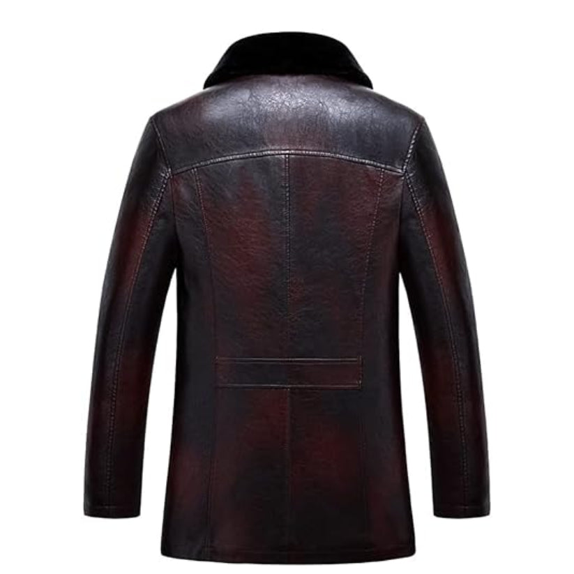 Men's Shearling Brown Slim Fit Leather Coat