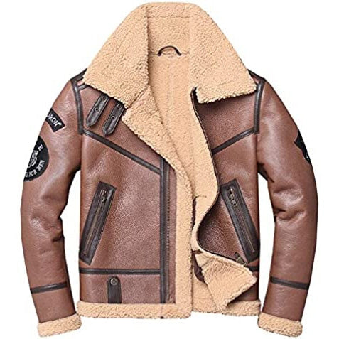 Men's Shearling Leather Bomber Aviator Jacket