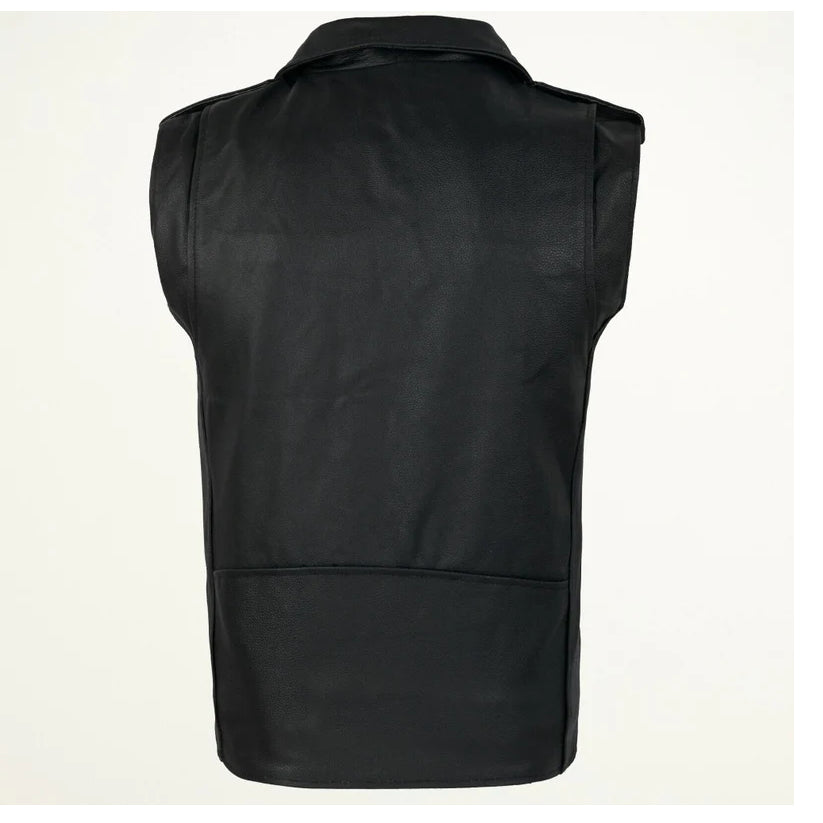 Men's Sleeveless Biker Style Classic Belted Genuine Leather Vest