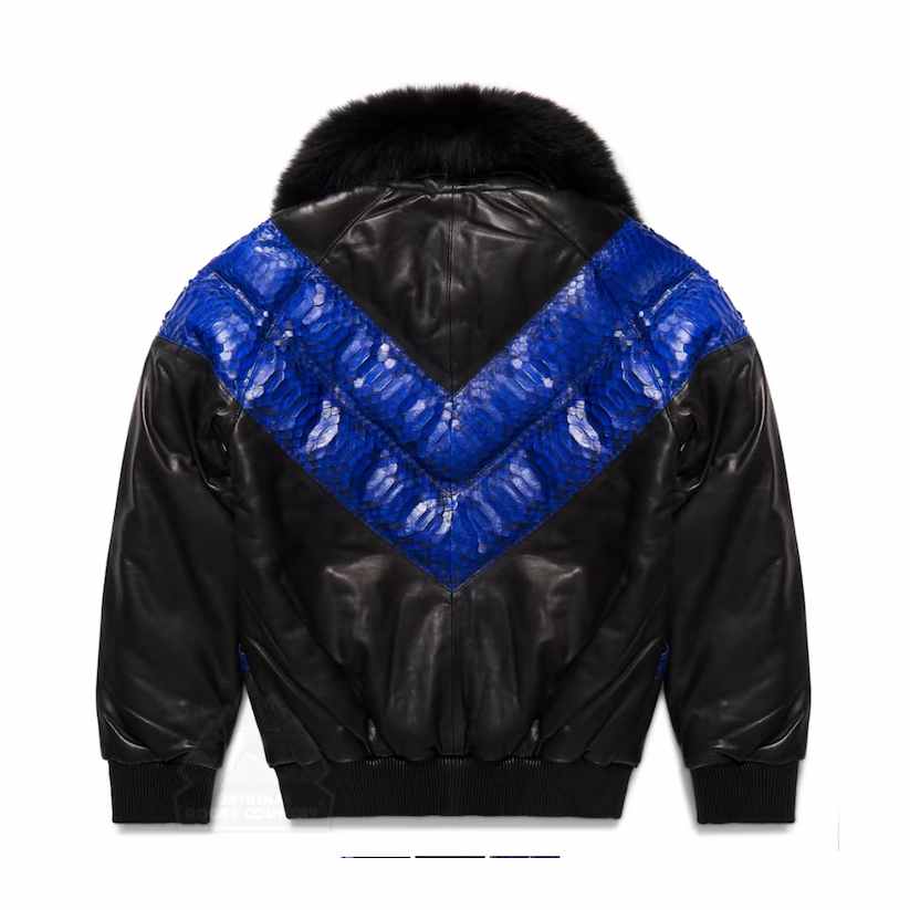 Men's V-Bomber Blue Python Skin Leather Jacket
