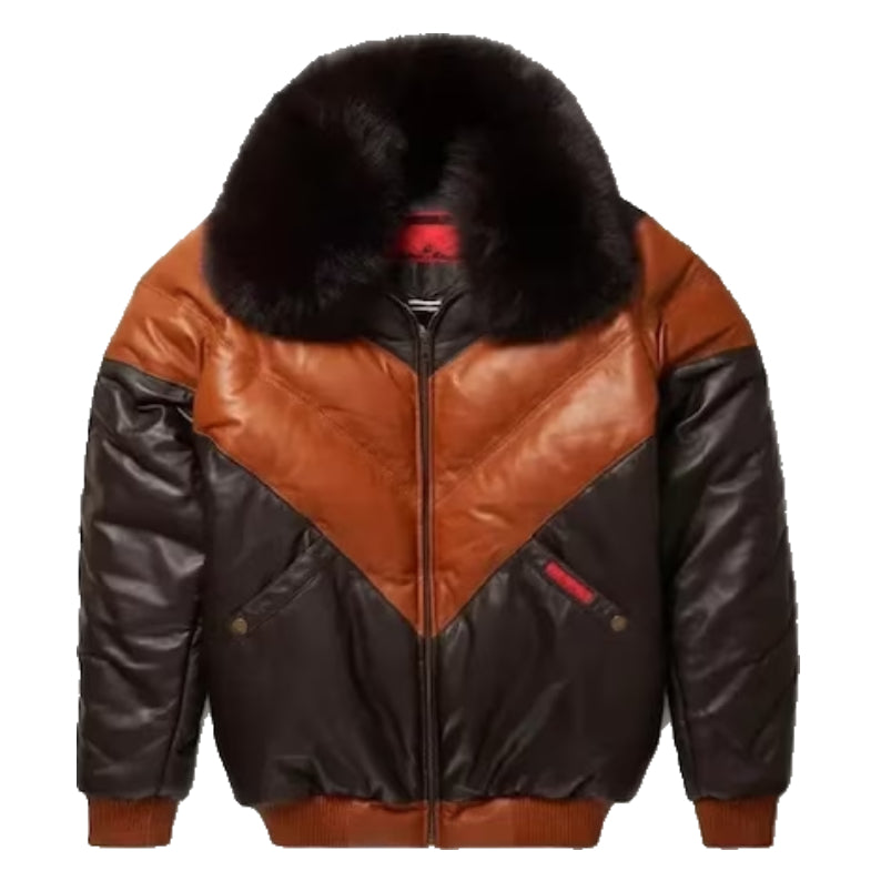 Men's V-Bomber Leather Fur Collar Jacket