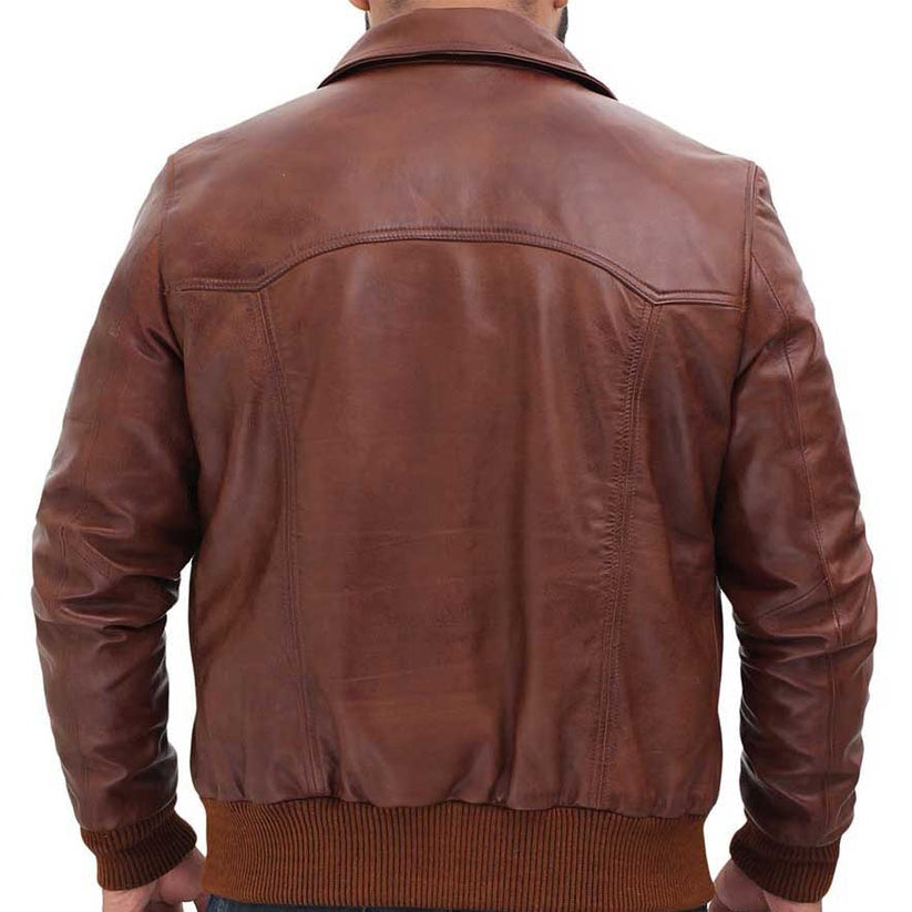 Men's Vintage Brown Leather Bomber Jacket