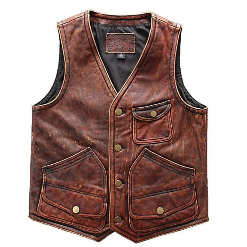 Men's Vintage Leather Biker Vest brown