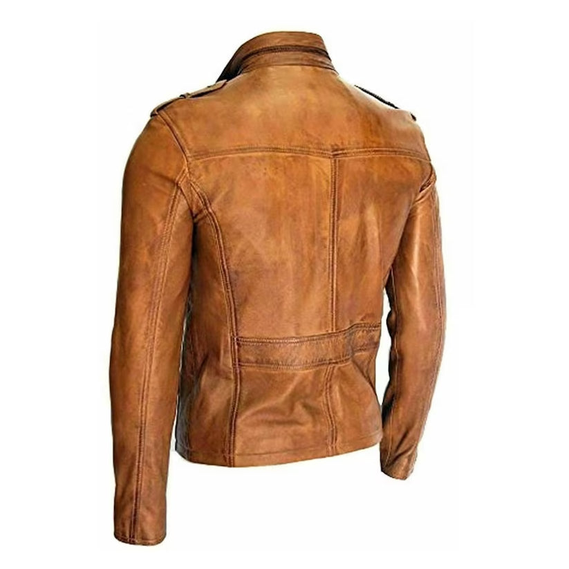 Men's Vintage Style Brown Biker Leather Jacket