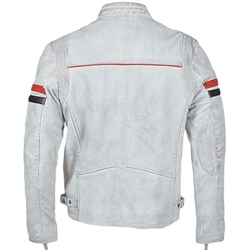Men's Vintage White Red Biker Leather Jacket