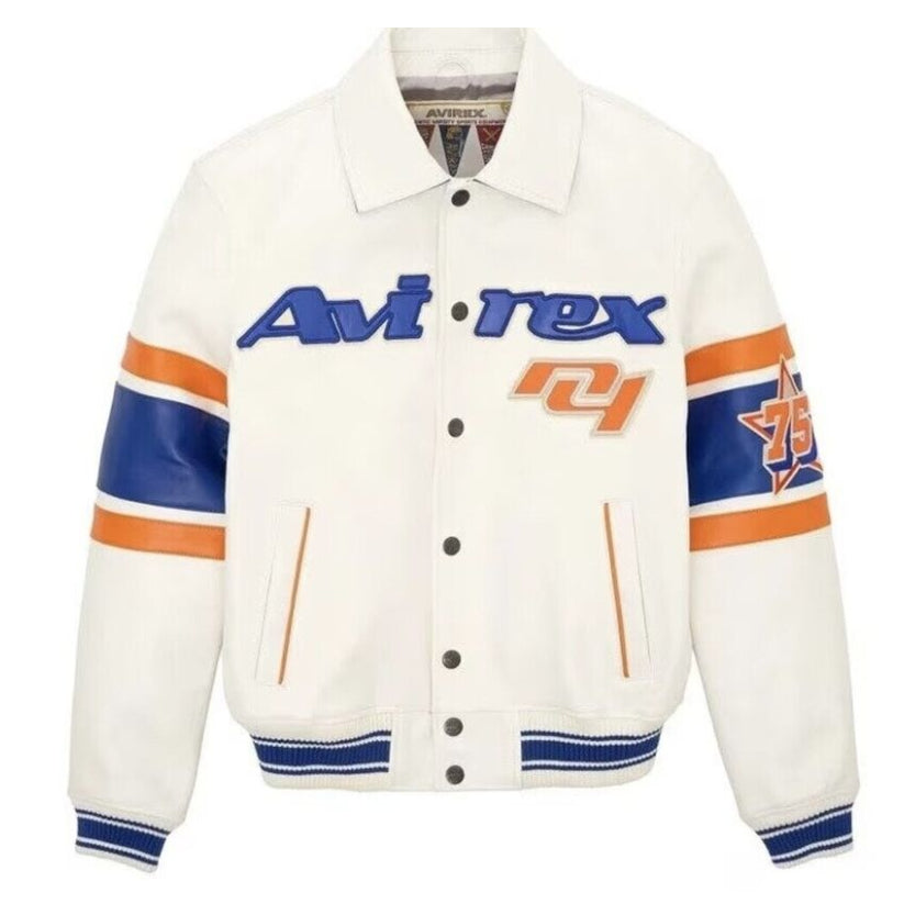 Men's White Avirex Real Leather Jacket