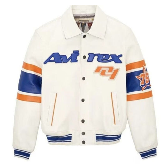 Men's White Avirex Real Leather Jacket