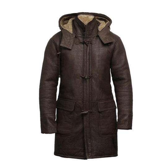 Men's leather shearling sheepskin duffle coat