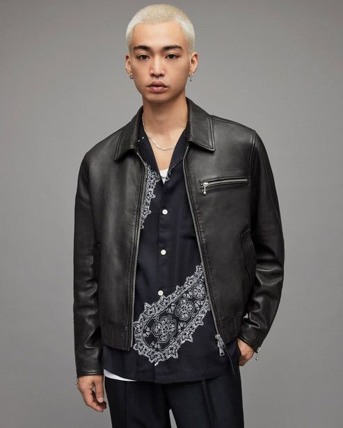 Men’s Black Raleigh Harrington Leather Bomber Jacket