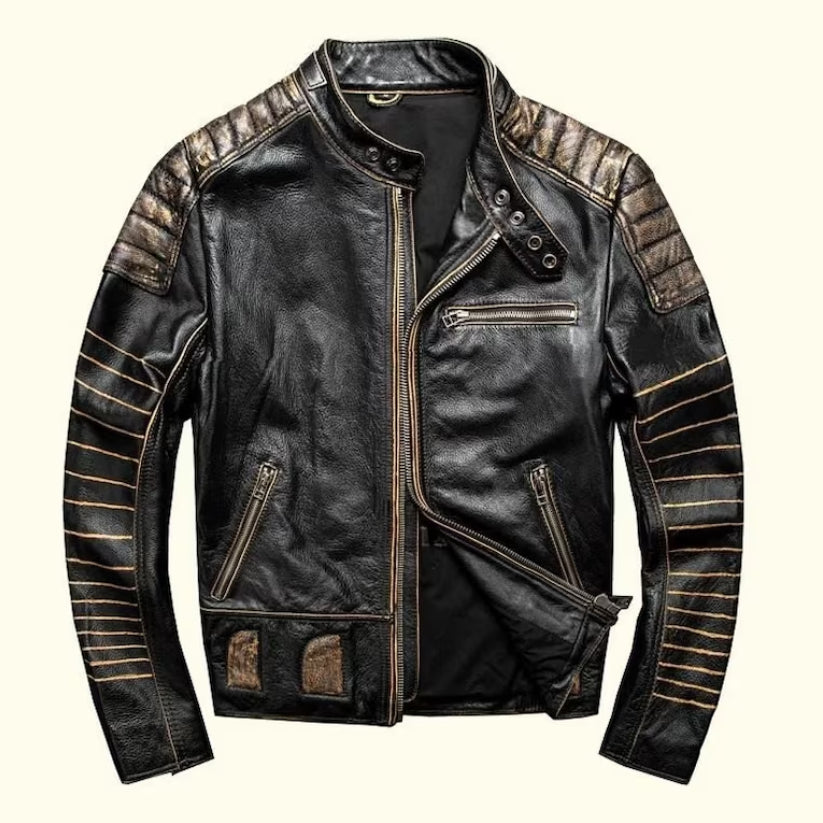 Mens Biker Black Leather Jacket