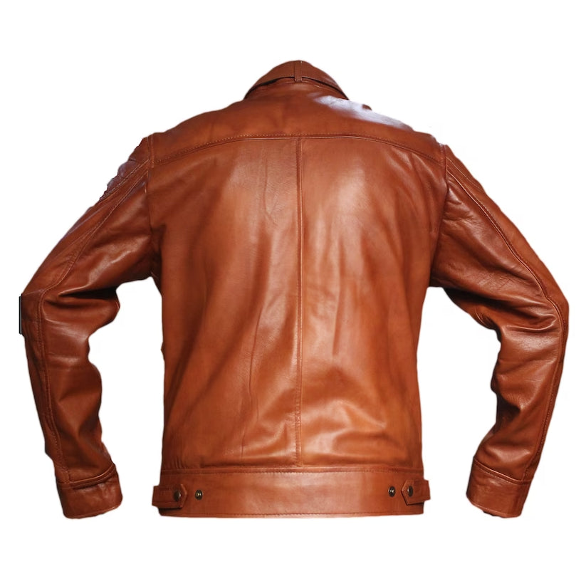 Mens Biker Distress Brown Leather Jacket