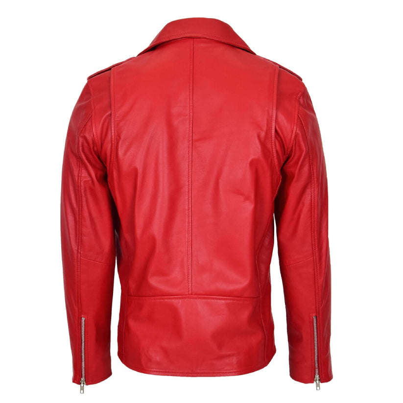 Mens Biker Real Leather Jacket Red