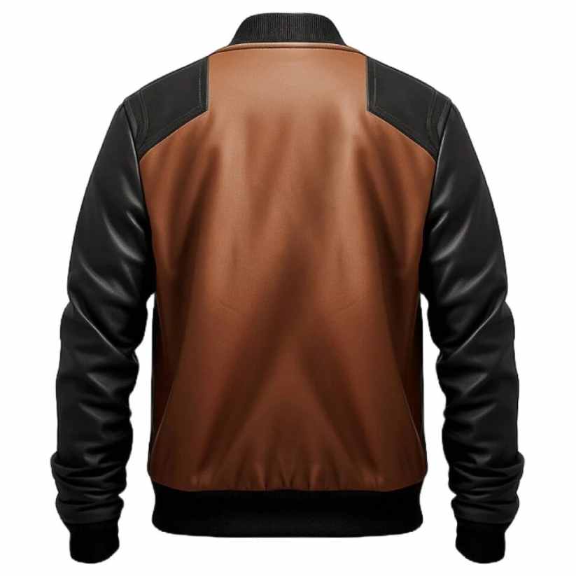 Mens Black and Brown Bomber Leather Jacket