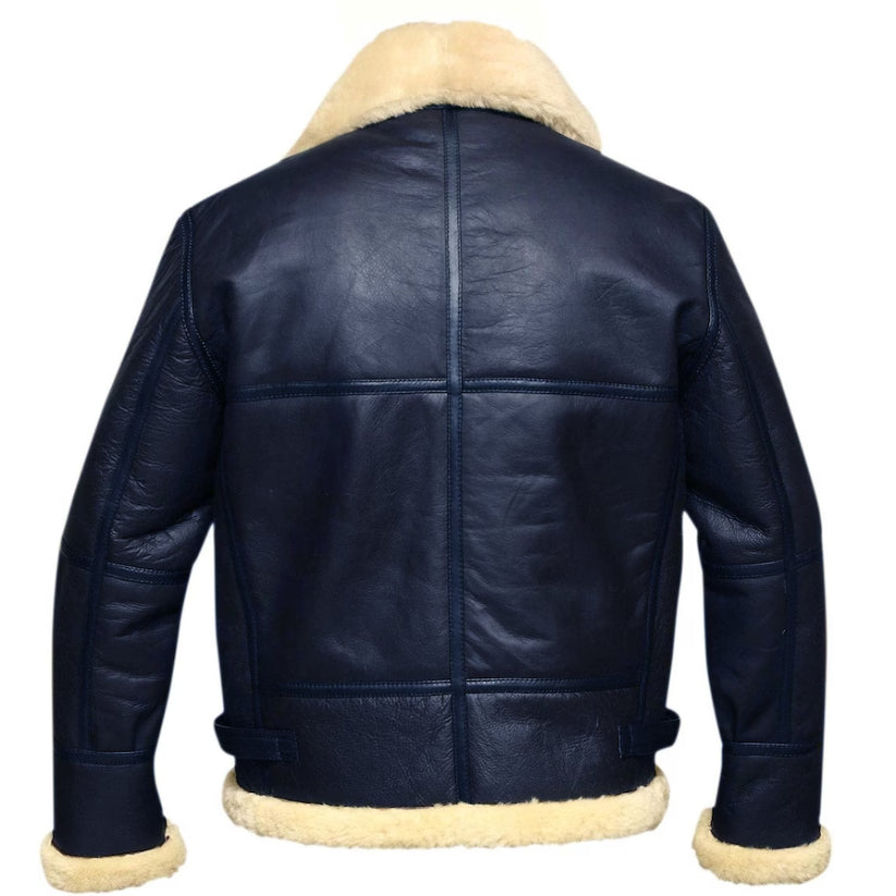 Mens Blue Leather Aviator Bomber Jacket