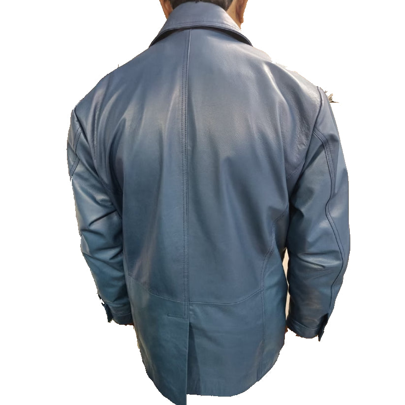 Mens Blue Leather Blazer Coat