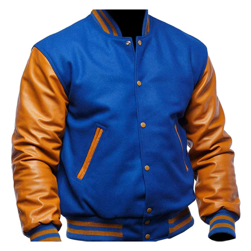 Mens Blue and Yellow Varsity Letterman Jacket