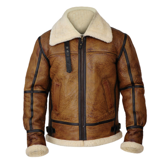 Mens Brown B3 Bomber Shearling Leather Jacket