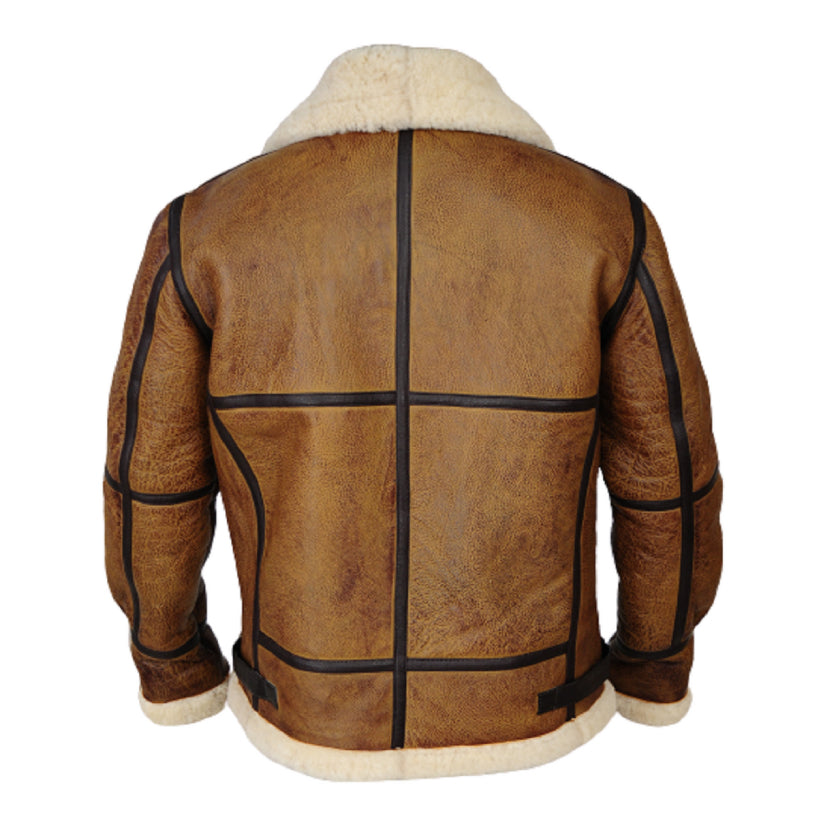 Mens Brown B3 Bomber Shearling Leather Jacket
