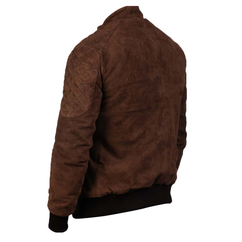 Mens Brown Bomber Suede Leather Jacket