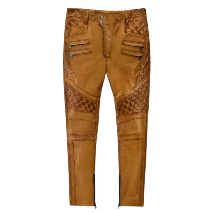 Mens Brown Genuine Leather Pant