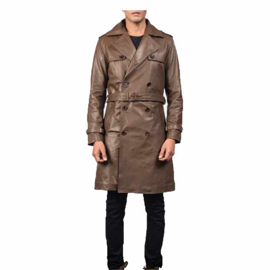Mens Brown Sheepskin Leather Duster Coat