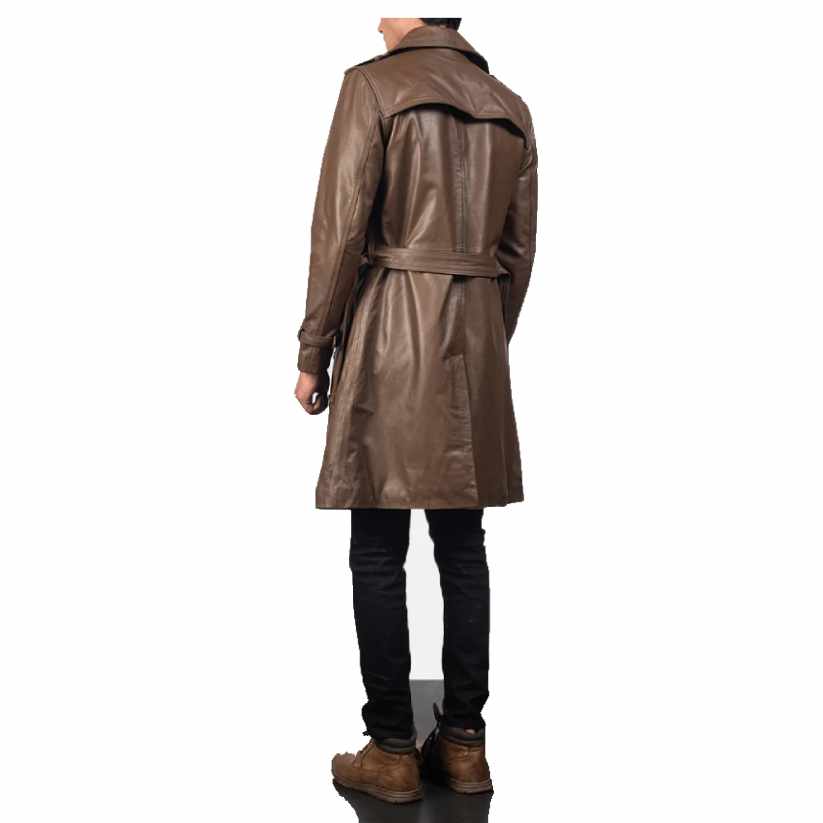 Mens Brown Sheepskin Leather Duster Coat