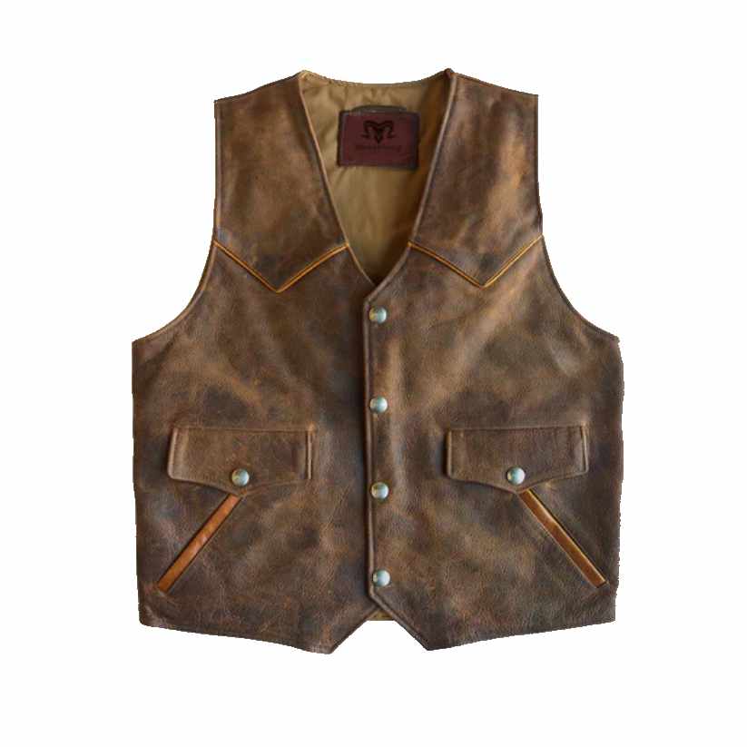 Mens Brown Western Cowboy Biker Leather Vest