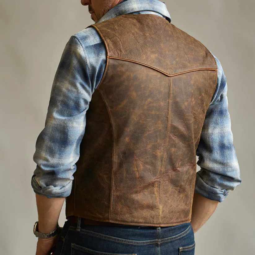 Mens Brown Western Cowboy Biker Leather Vest