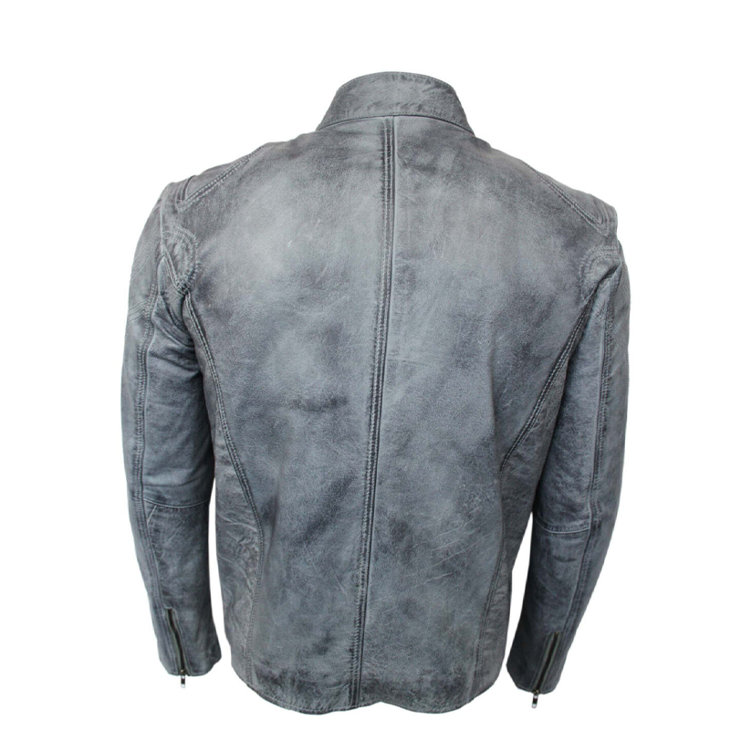 Mens Classic Biker Fitted Designer Style Light Blue Nappa Leather Jacket